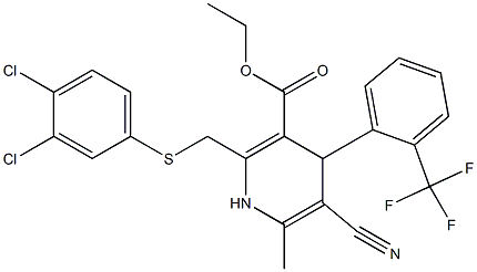 5-Cyano-1,4-dihydro-6-methyl-2-[(3,4-dichlorophenylthio)methyl]-4-(2-trifluoromethylphenyl)pyridine-3-carboxylic acid ethyl ester Struktur