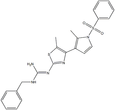 2-[[Amino(benzylamino)methylene]amino]-5-methyl-4-(1-phenylsulfonyl-2-methyl-1H-pyrrol-3-yl)thiazole Struktur