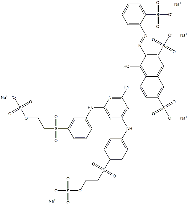 4-Hydroxy-5-[4-[3-[2-(sulfooxy)ethylsulfonyl]anilino]-6-[4-[2-(sulfooxy)ethylsulfonyl]anilino]-1,3,5-triazin-2-ylamino]-3-(2-sulfophenylazo)-2,7-naphthalenedisulfonic acid pentasodium salt Struktur