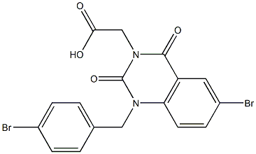 1-(4-Bromobenzyl)-1,2,3,4-tetrahydro-6-bromo-2,4-dioxoquinazoline-3-acetic acid Struktur