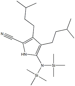 5-[Bis(trimethylsilyl)amino]-3,4-diisopentyl-1H-pyrrole-2-carbonitrile Struktur