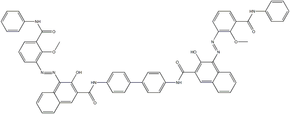 N,N'-(1,1'-Biphenyl-4,4'-diyl)bis[4-[[6-methoxy-5-(phenylcarbamoyl)phenyl]azo]-3-hydroxy-2-naphthalenecarboxamide] Struktur