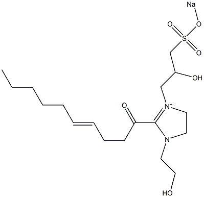 1-(2-Hydroxyethyl)-3-[2-hydroxy-3-(sodiooxysulfonyl)propyl]-2-(4-decenoyl)-2-imidazoline-3-ium Struktur