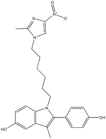 1-[6-(4-Nitro-2-methyl-1H-imidazol-1-yl)hexyl]-2-(4-hydroxyphenyl)-3-methyl-1H-indol-5-ol Struktur