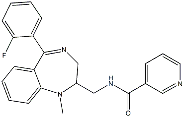 N-[[5-(2-Fluorophenyl)-2,3-dihydro-1-methyl-1H-1,4-benzodiazepin]-2-ylmethyl]pyridine-3-carboxamide Struktur