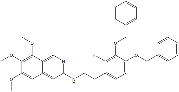 N-[2-[2-Fluoro-3,4-bis(benzyloxy)phenyl]ethyl]-6,7,8-trimethoxy-1-methylisoquinolin-3-amine Struktur