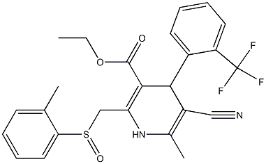 5-Cyano-1,4-dihydro-6-methyl-2-[(2-methylphenylsulfinyl)methyl]-4-(2-trifluoromethylphenyl)pyridine-3-carboxylic acid ethyl ester Struktur