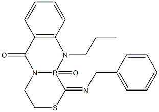 [9-Propyl-1-(benzylimino)-1,2,3,4,4a,9a-hexahydro-2-thia-4a,9-diaza-9a-phosphaanthracen-10(9H)-one]9a-oxide Struktur