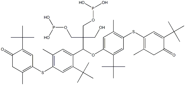 Bis[2-tert-butyl-5-methyl-S-(3-tert-butyl-6-methyl-4-oxyphenyl)-p-thiophenyl]pentaerythritol diphosphite Struktur