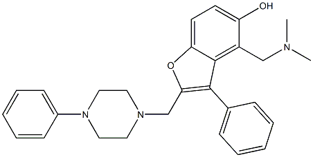 4-(Dimethylaminomethyl)-3-phenyl-2-[(4-phenyl-1-piperazinyl)methyl]benzofuran-5-ol Struktur