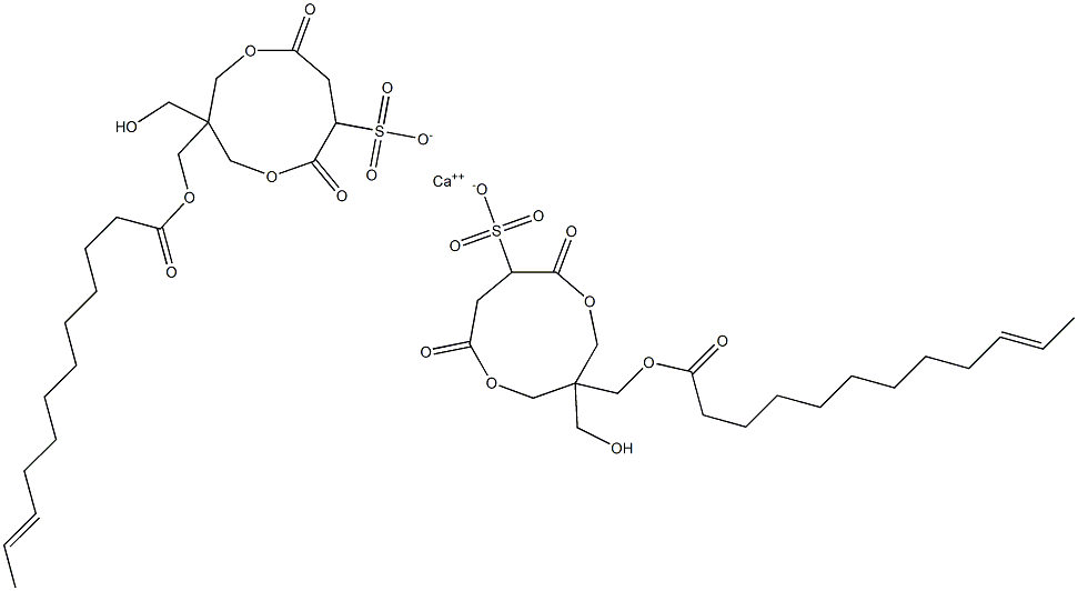 Bis[1-[[(1-oxo-10-dodecen-1-yl)oxy]methyl]-1-(hydroxymethyl)-4,7-dioxo-3,8-dioxacyclononane-6-sulfonic acid]calcium salt Struktur