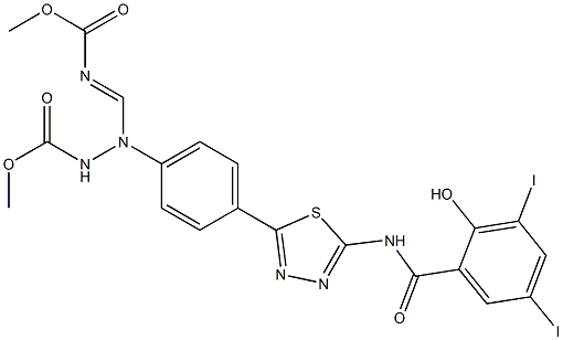 2-Hydroxy-3,5-diiodo-N-[5-[4-[(methoxycarbonylimino)(methoxycarbonylamino)methylamino]phenyl]-1,3,4-thiadiazol-2-yl]benzamide Struktur