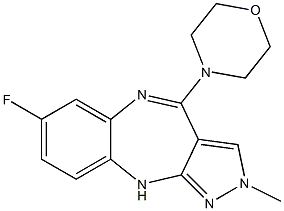 2-Methyl-7-fluoro-4-morpholino 2,10-dihydropyrazolo[3,4-b][1,5]benzodiazepine Struktur