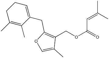 4-Methyl-2-[(2,3-dimethyl-2,6(1)-cyclohexadien-1-yl)methyl]-3-[[(3-methyl-2-butenoyl)oxy]methyl]furan Struktur