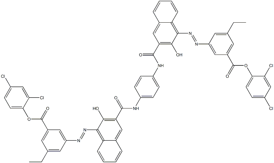 1,4-Bis[1-[[3-ethyl-5-(2,4-dichlorophenoxycarbonyl)phenyl]azo]-2-hydroxy-3-naphthoylamino]benzene Struktur