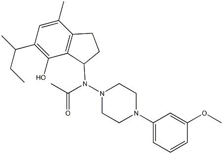 2,3-Dihydro-3-[[4-(3-methoxyphenyl)-1-piperazinyl]acetylamino]-5-sec-butyl-7-methyl-1H-inden-4-ol Struktur