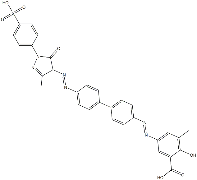 5-[[4'-[[[4,5-Dihydro-3-methyl-5-oxo-1-(4-sulfophenyl)-1H-pyrazol]-4-yl]azo][1,1'-biphenyl]-4-yl]azo]-2-hydroxy-3-methylbenzoic acid Struktur