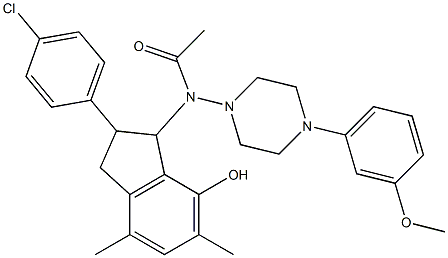 2,3-Dihydro-3-[[4-(3-methoxyphenyl)-1-piperazinyl]acetylamino]-2-(4-chlorophenyl)-5,7-dimethyl-1H-inden-4-ol Struktur