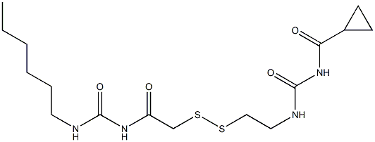 1-(Cyclopropylcarbonyl)-3-[2-[[(3-hexylureido)carbonylmethyl]dithio]ethyl]urea Struktur