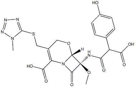 (6R,7R)-7-[2-Carboxy-2-(p-hydroxyphenyl)acetylamino]-7-methoxy-3-(1-methyl-1H-tetrazol-5-ylthiomethyl)-8-oxo-5-oxa-1-azabicyclo[4.2.0]oct-2-ene-2-carboxylic acid Struktur