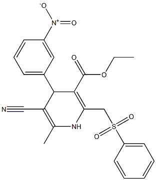 5-Cyano-1,4-dihydro-6-methyl-2-[phenylsulfonylmethyl]-4-(3-nitrophenyl)pyridine-3-carboxylic acid ethyl ester Struktur