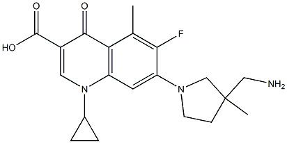 1-Cyclopropyl-6-fluoro-1,4-dihydro-5-methyl-4-oxo-7-(3-aminomethyl-3-methyl-1-pyrrolidinyl)quinoline-3-carboxylic acid Struktur