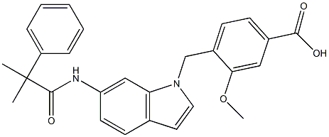 4-[6-[2-Methyl-2-phenylpropanoylamino]-1H-indol-1-ylmethyl]-3-methoxybenzoic acid Struktur