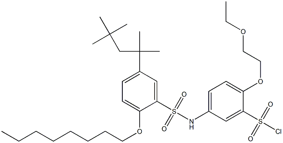 2-(2-Ethoxyethoxy)-5-[2-octyloxy-5-(1,1,3,3-tetramethylbutyl)phenylsulfonylamino]benzenesulfonyl chloride Struktur