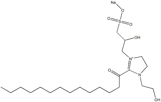 1-(2-Hydroxyethyl)-3-[2-hydroxy-3-(sodiooxysulfonyl)propyl]-2-myristoyl-2-imidazoline-3-ium Struktur