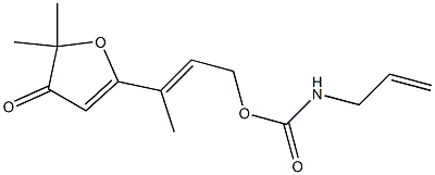 N-(2-Propenyl)carbamic acid (E)-3-[(4,5-dihydro-5,5-dimethyl-4-oxofuran)-2-yl]-2-butenyl ester Struktur