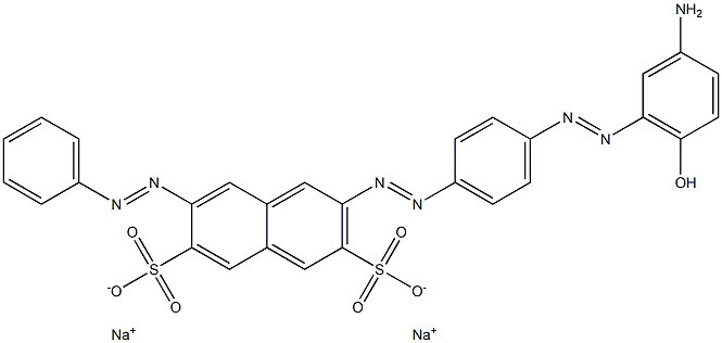 2-[[4-[(3-Amino-6-hydroxyphenyl)azo]phenyl]azo]-7-(phenylazo)-3,6-naphthalenedisulfonic acid disodium salt Struktur