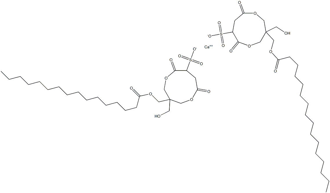 Bis[1-(palmitoyloxymethyl)-1-(hydroxymethyl)-4,7-dioxo-3,8-dioxacyclononane-6-sulfonic acid]calcium salt Struktur