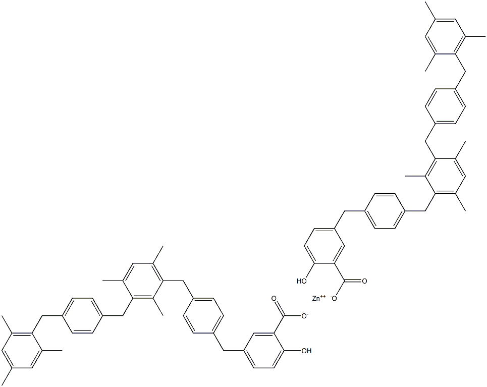 Bis[5-[4-[3-[4-(mesitylmethyl)benzyl]-2,4,6-trimethylbenzyl]benzyl]salicylic acid]zinc salt Struktur