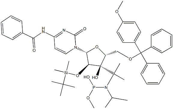 5'-O-[(4-Methoxyphenyl)diphenylmethyl]-2'-O-(tert-butyldimethylsilyl)-N-benzoylcytidine-3'-(diisopropylaminophosphonous acid methyl) ester Struktur