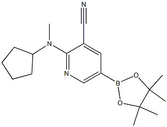 2-(cyclopentylmethylamino)-5-(4,4,5,5-tetramethyl-1,3,2-dioxaborolan-2-yl)pyridine-3-carbonitrile Struktur