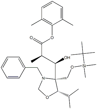 3-[(4S,5S)-N-Benzyl-4-(t-butyldimethylsilyloxymethyl)-5-isopropyloxazoladin-4-yl]-(2R,3R)-3-hydroxy-2-methylpropionic Acid, 2,6-Dimethylphenyl Ester Struktur