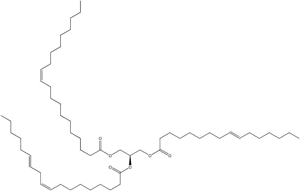 1-(9Z-hexadecenoyl)-2-(9Z,12Z-octadecadienoyl)-3-(11Z-eicosenoyl)-sn-glycerol Struktur