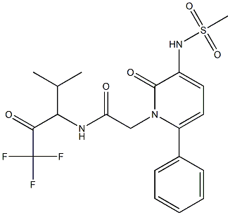 2-(3-methylsulfonylamino-2-oxo-6-phenyl-1,2-dihydro-1-pyridyl)-N-(3,3,3-trifluoro-1-isopropyl-2-oxopropyl)acetamide Struktur