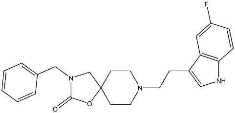 3-benzyl-8-(2-(5-fluoro-1H-indol-3-yl)ethyl)-1-oxa-3,8-diazaspiro(4.5)decan-2-one Struktur