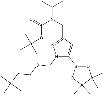 tert-butyl isopropyl((5-(4,4,5,5-tetramethyl-1,3,2-dioxaborolan-2-yl)-1-((2-(trimethylsilyl)ethoxy)methyl)-1H-pyrazol-3-yl)methyl)carbamate Struktur