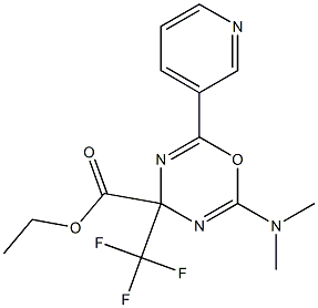 ethyl 2-(dimethylamino)-6-(3-pyridyl)-4-(trifluoromethyl)-4H-1,3,5-oxadiazine-4-carboxylate Struktur