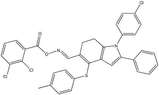 N-((E)-{1-(4-chlorophenyl)-4-[(4-methylphenyl)sulfanyl]-2-phenyl-6,7-dihydro-1H-indol-5-yl}methylidene)-N-[(2,3-dichlorobenzoyl)oxy]amine Struktur