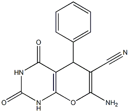 7-amino-2,4-dioxo-5-phenyl-1,3,4,5-tetrahydro-2H-pyrano[2,3-d]pyrimidine-6-carbonitrile Struktur