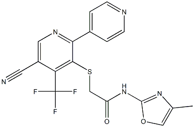 2-{[5-cyano-4-(trifluoromethyl)-2,4'-bipyridin-6-yl]thio}-N-(4-methyl-1,3-oxazol-2-yl)acetamide Struktur