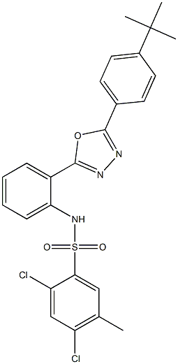 N1-(2-{5-[4-(tert-butyl)phenyl]-1,3,4-oxadiazol-2-yl}phenyl)-2,4-dichloro-5-methylbenzene-1-sulfonamide Struktur