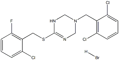 6-[(2-chloro-6-fluorobenzyl)thio]-3-(2,6-dichlorobenzyl)-1,2,3,4-tetrahydro-1,3,5-triazine hydrobromide Struktur