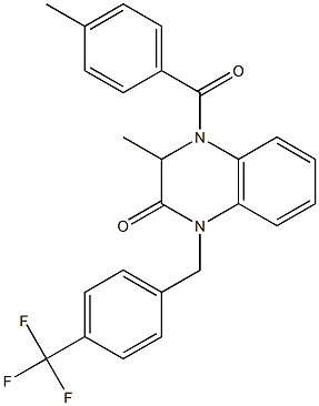 3-methyl-4-(4-methylbenzoyl)-1-[4-(trifluoromethyl)benzyl]-3,4-dihydro-2(1H)-quinoxalinone Struktur