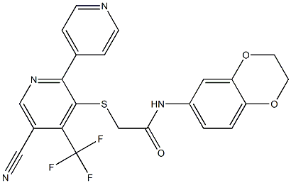 2-{[5-cyano-4-(trifluoromethyl)-2,4'-bipyridin-6-yl]thio}-N-(2,3-dihydro-1,4-benzodioxin-6-yl)acetamide Struktur