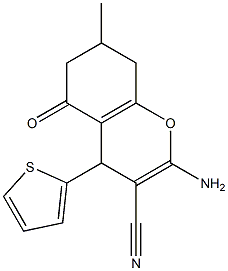 2-amino-7-methyl-5-oxo-4-(2-thienyl)-5,6,7,8-tetrahydro-4H-chromene-3-carbonitrile Struktur