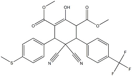 dimethyl 5,5-dicyano-2-hydroxy-6-[4-(methylsulfanyl)phenyl]-4-[4-(trifluoromethyl)phenyl]-1-cyclohexene-1,3-dicarboxylate Struktur